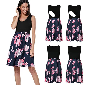 

Women's Printing Sleeveless Pregnant Dress Woman Pendulum Casual Strap Daily Wear Maternity Dresses Summer Midi Dress