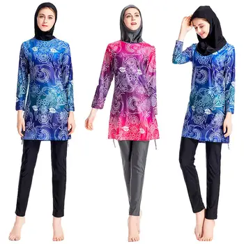 

Women Print Burkini Swimwear Muslim Full Cover Swimsuit Modesty Beachwear Islamic Arab Clothing Bathing Suits 3PCS Sports Casual