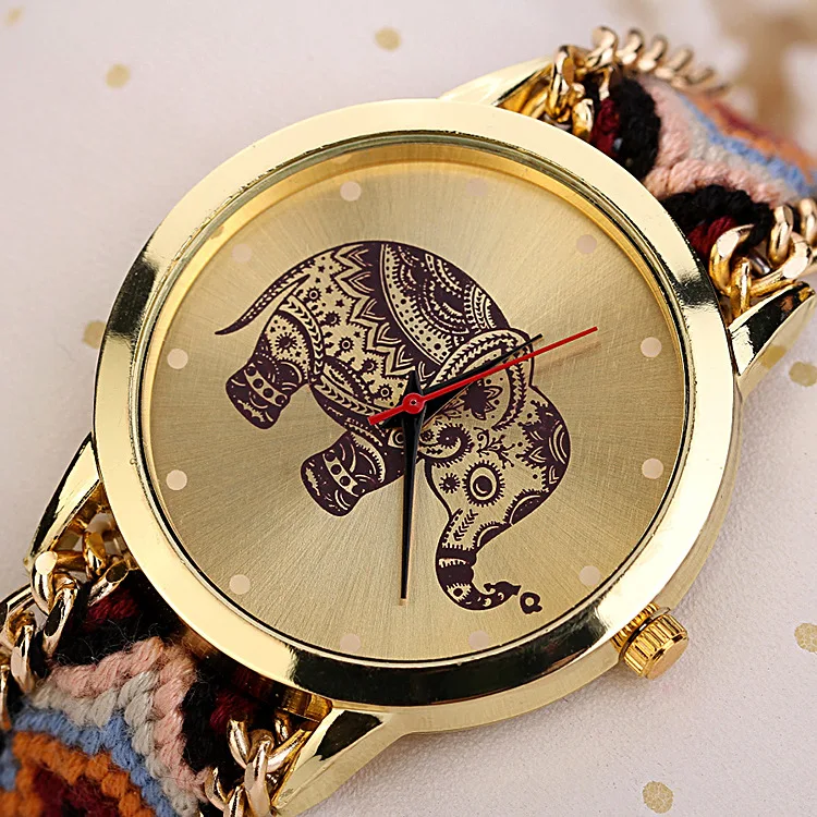 

Bracelet Watch Ethnic-Style Weaving Quartz Watch WOMEN'S Bracelet Watch Europe And America Handmade DIY Elephant Watch Bracelet