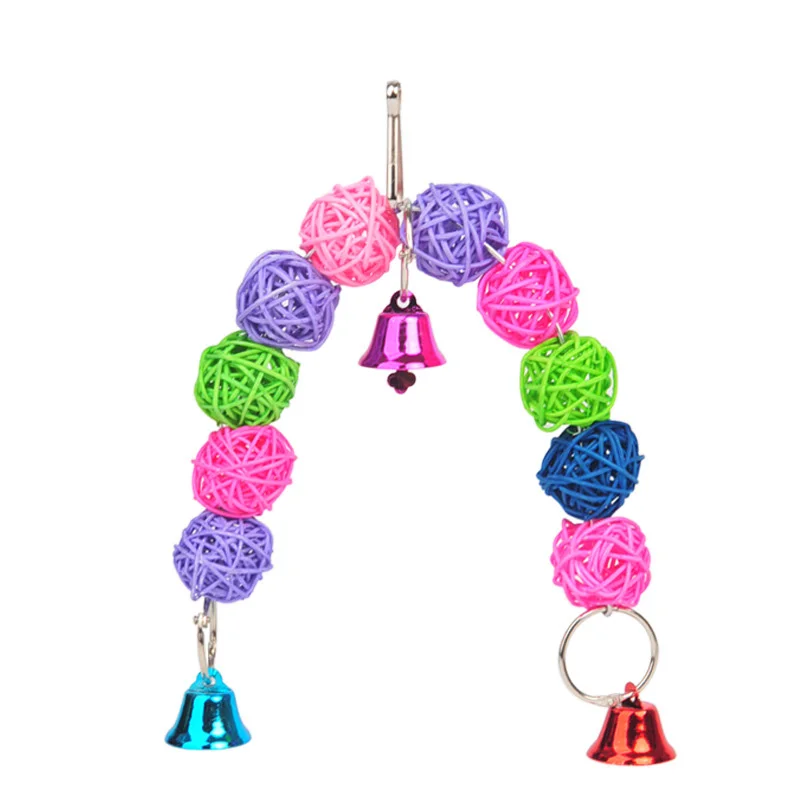 1pc 3 Kinds Parrot Rattan Toys Bird Supplies Hanging Cage Bird Toys Rattan Beads Bell String Hand Woven Pet Accessories