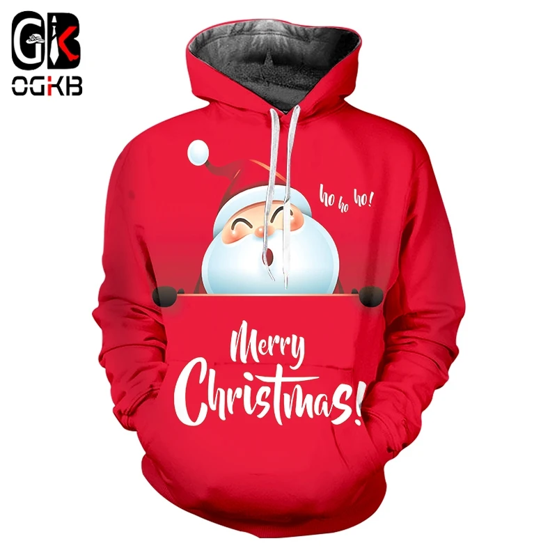 

OGKB New 3D Print Christmas Santa Claus Sweatshirts America Plus Size Men/Women's Funny Hoodies Cartoon Xmas Party Pullover
