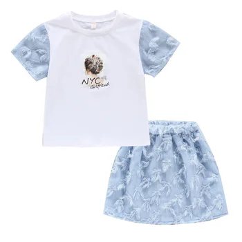 

Children's Clothing 2020 Summer New Korean Girls Feather T-shirt And A-line Skirt Suits 10 12 age Boutique Kids Outfits