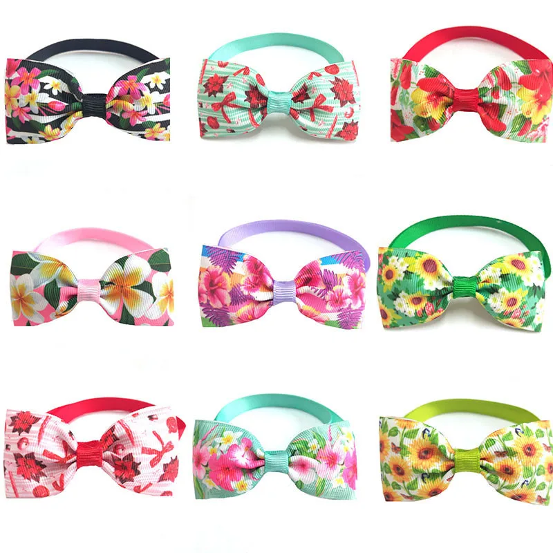 30/50pcs Spring Summer Colorful Flower Dog BowTies for Puppy Dogs Accessories with Adjustable Neckties Pet Dog Grooming Products