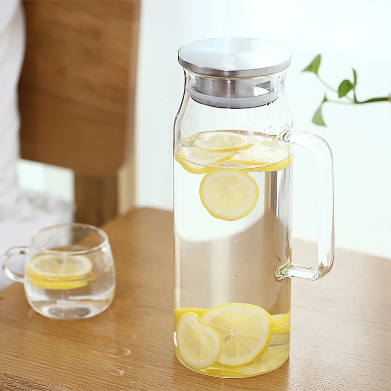 

1.2Liter 51 Ounces Glass Pitcher With Lid Covered Gallon Iced Tea Pitcher Lidded Water Jug Hot Cold Water Ice Tea Wine Coffee Mi