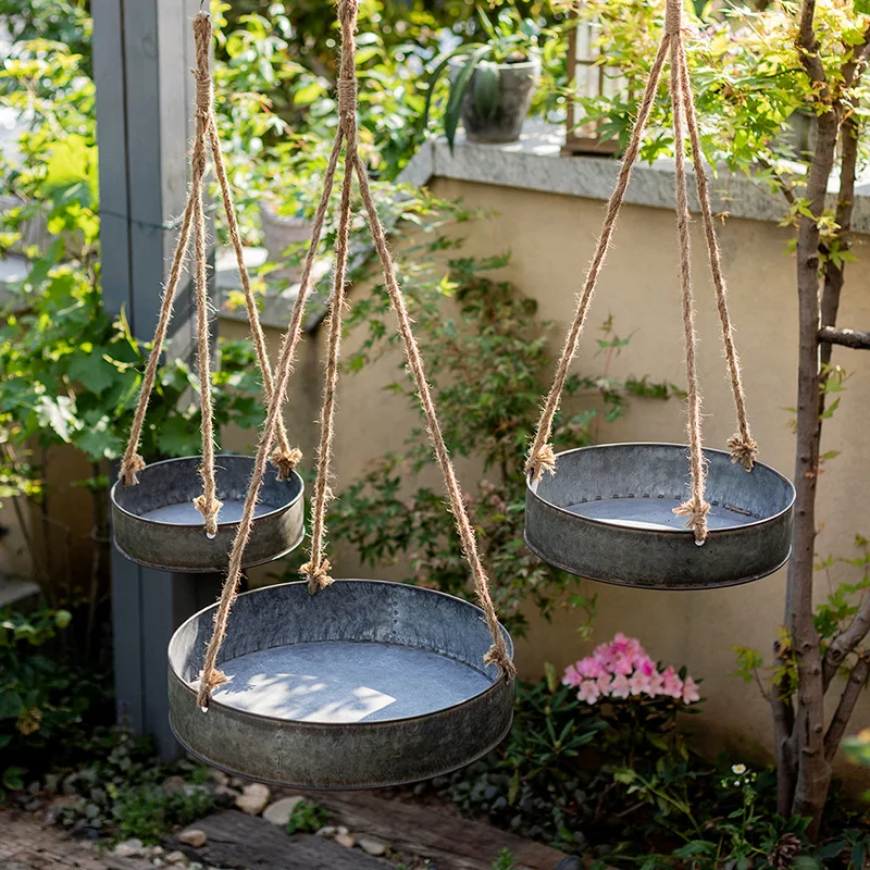 handmade retro rope hanging zinc round planter | Дом и - Цена: US $69.26