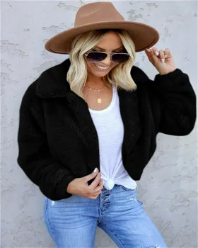 

New 2019 Women's Winter Warm Short Style Coat Ladies Turn-down Collar Long Sleeve Faux Fur Coats Fluffy Coat Plus Size