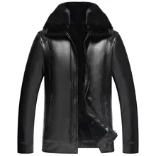 Зимние мужские свободные весенне-осенние Черная курточка искусственный меховой воротник Повседневное из искусственной кожи Куртка размера плюс; пушистая куртка мужской для людей пожилого возраста 3xl 4xl