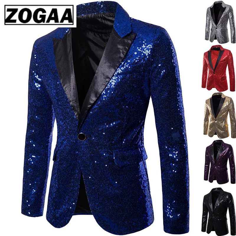 Мужской модный черный блейзер с блестками, мужской пиджак для ночного клуба, вечерние сценический костюм для диджея, певца, Homme, приталенный мужской пиджак на одной пуговице
