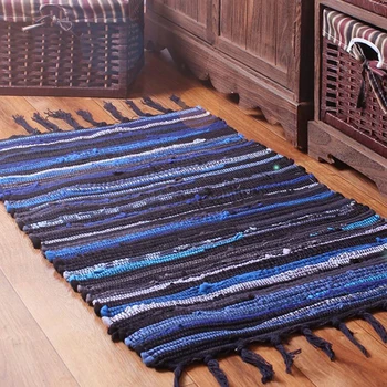 

Retro Bohemian Hand Woven Cotton Linen Carpet Tassel Bedside Rug Floor Mat Living Room Bedroom Home Decoration