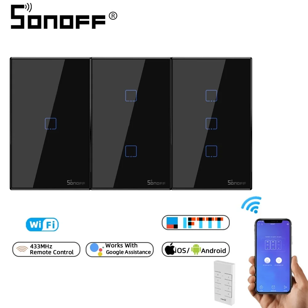 Беспроводной настенный сенсорный выключатель SONOFF TX T2/T3 US Wi-Fi 1/2/3 Gang Умный домашний