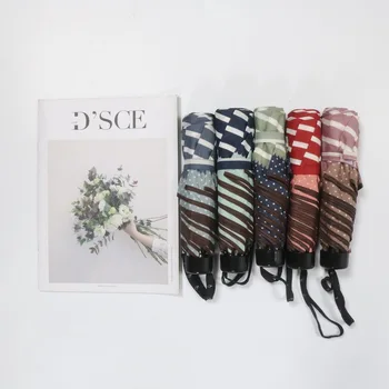 

Three folding umbrella fresh style navy stripe edge small little light portable female umbrella windproof strong umbrella