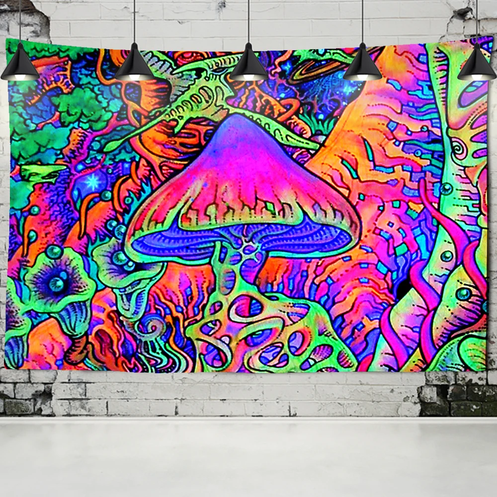 

Dream forest mushroom tapestry wall hanging dormitory background decorative cloth animation dream forest tapestry illusion
