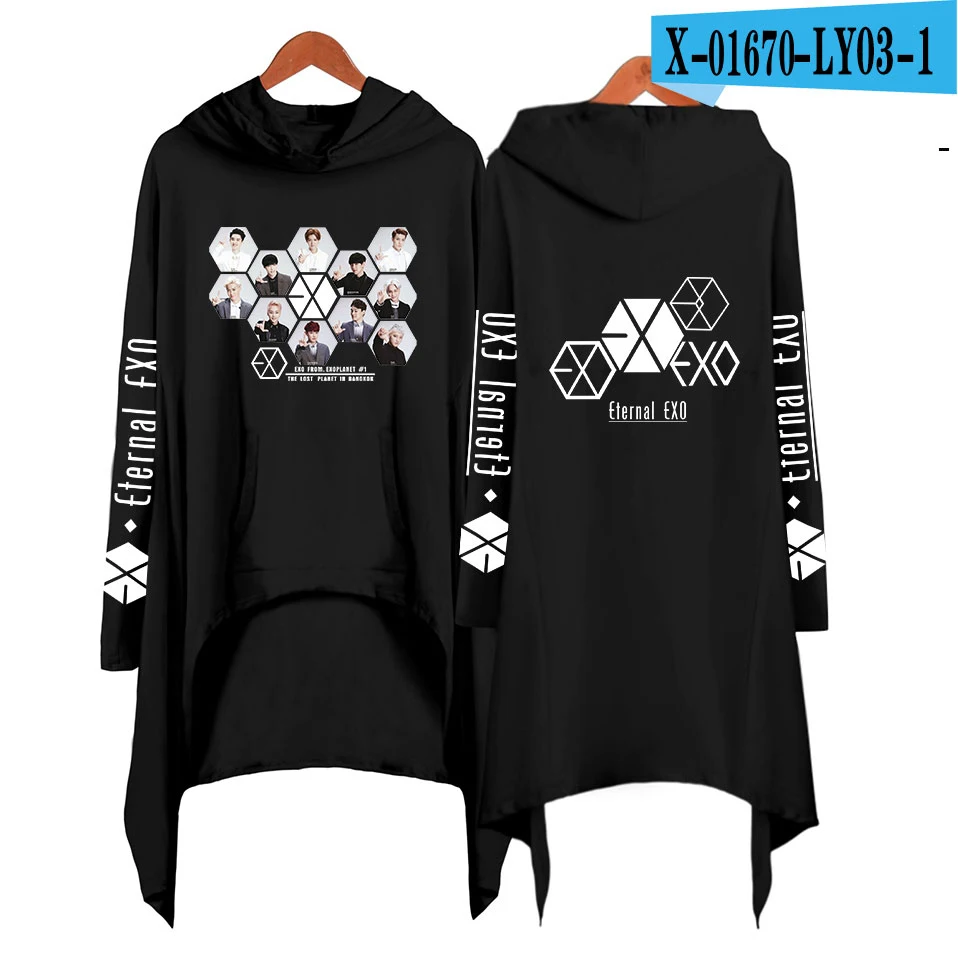 EXO Ablum Ulzzang толстовки Толстовка модная богемная Толстовка Женская длинная и свободная Женская Harajuku толстовки для девочек пуловеры - Цвет: black