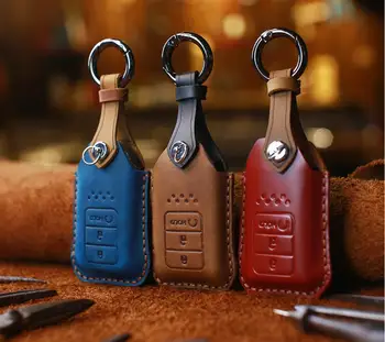 

High Quality Car Handmade Genuine Leather KeyChain Case For Honda Civic CRV Pilot 2019 2018 2017 Smart Key Interior Accessories