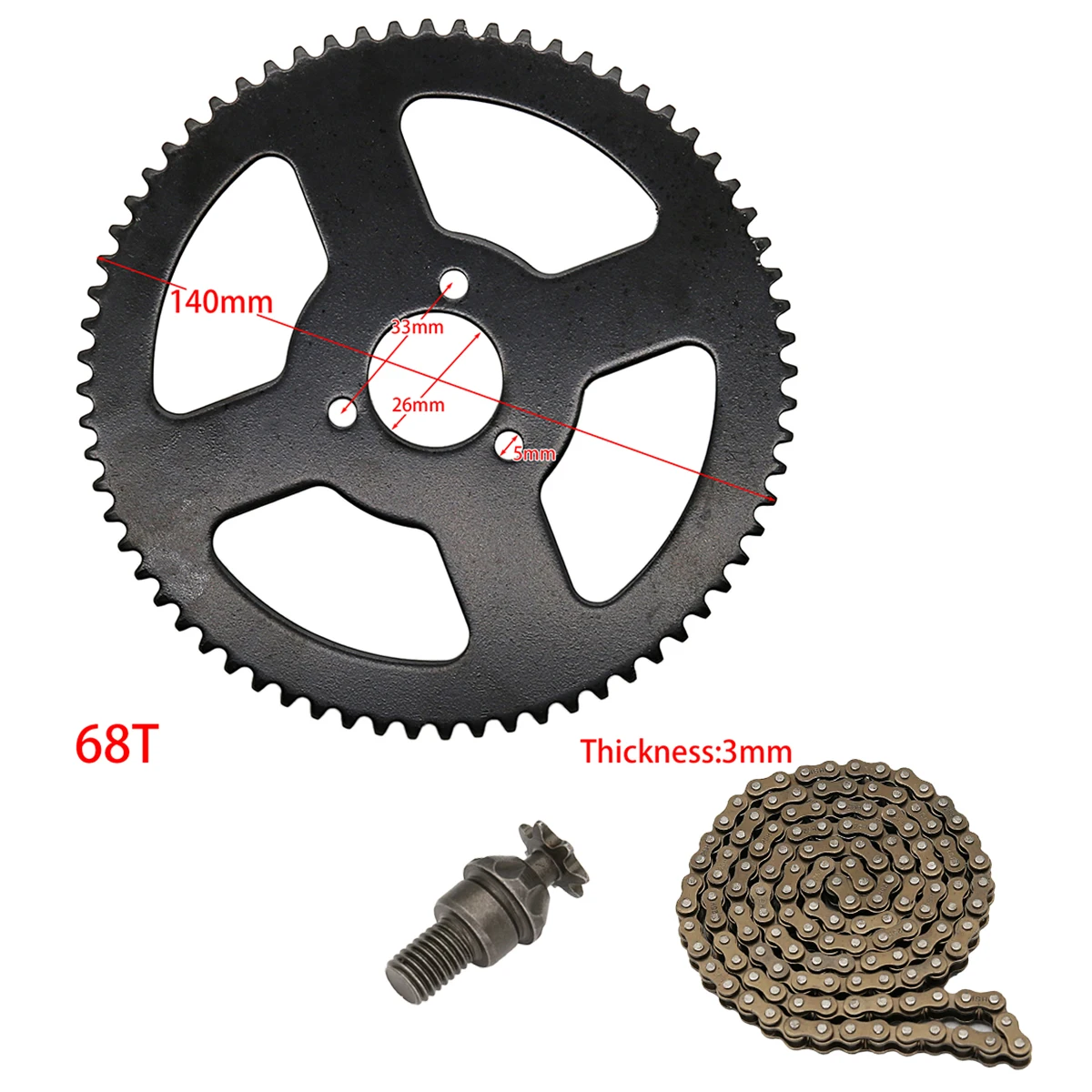 25H Catena 144 Maglie, 25H 68 Denti Pignone Posteriore, 7 Denti Pignone Albero Per Triciclo Elettrico Mini Moto Pocket Bike Atv Quad