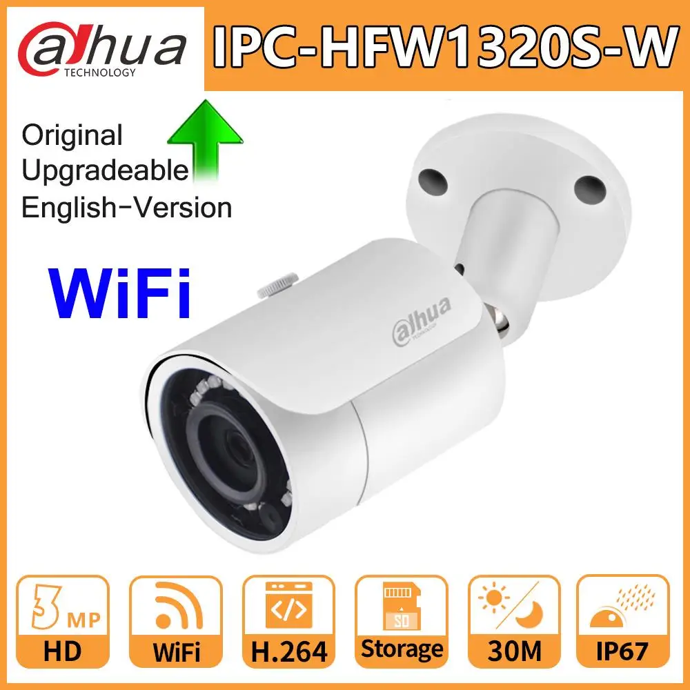 Dahua оригинальный IPC HFW1320S W 3MP WiFi 30 м IR IP67 слот для sd карты Смарт BLC HLC DWDR Беспроводная
