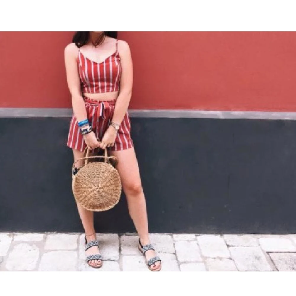 ZAFUL Лето Женщины Набор Полосатый Укороченный Топ Шорты с Высокой Талией Из Двух