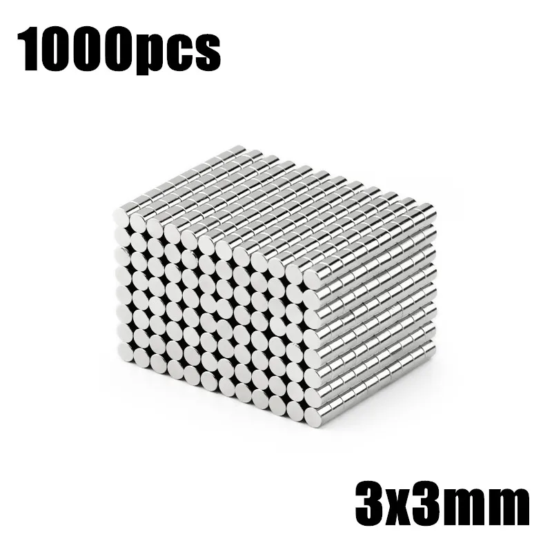

1000pcs 3x3mm Super Powerful Strong Bulk Small Round NdFeB Neodymium Disc Magnets Dia 3mm x 3mm N35 Rare Earth NdFeB Magnet