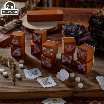 Mr.Paper Butterfly Specimen Retro Style Wooden Rubber Stamps Handal for Scrapbooking Deco Craft Wooden Stamps Standard Size Gifs 1