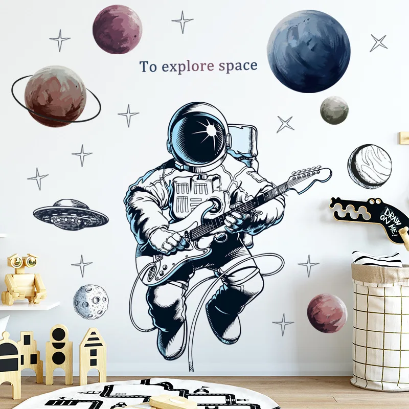Space Astronaut Wall Stickers for Kids Room Boy Room Decoration Planets Wall Decals Decorative