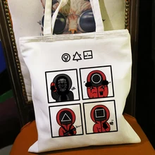 Cute Squid Game Shopping Bags 067 456 Cartoon Canvas Tote Bag Shopping Books Large Capacity Bag Shoulder Bags Handbags For Women