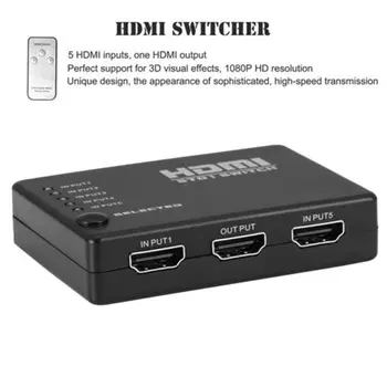 

5x1 HD Amplifier Splitter Switcher Five Input One Outputs Selector HUB Remote 1080P 3D Support Black