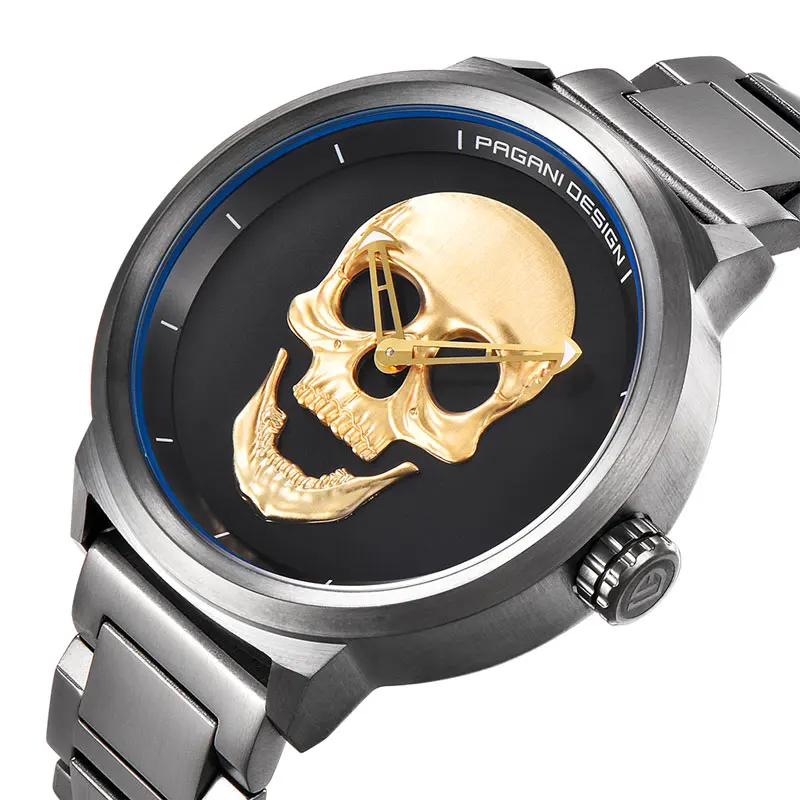 

Punk 3D Skull Personality Retro Fashion Men's Watch Waterproof Steel Stainless Quartz Watch PAGANI DESIGN Relogio Masculino.