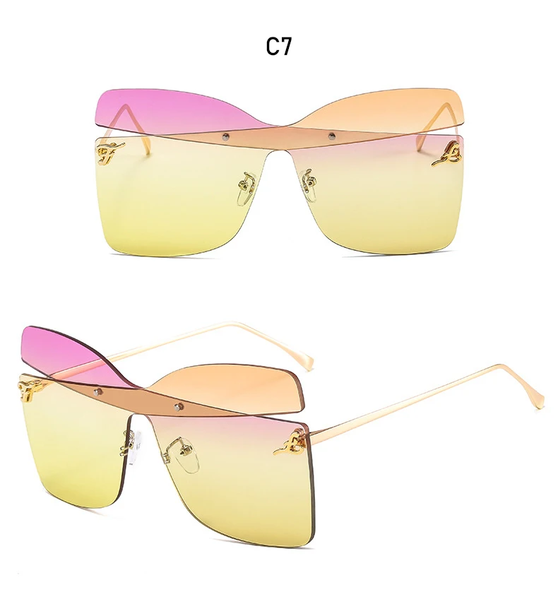 Роскошные негабаритные солнцезащитные очки для женщин, уникальный бренд, без оправы, дизайн, квадратный металл, женские и мужские солнцезащитные очки, специальная форма бабочки, UV400