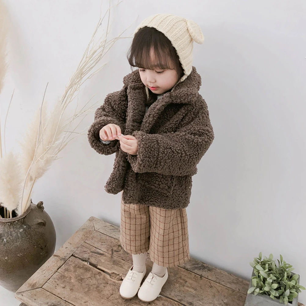 Детская теплая куртка зимнее плотное пальто для девочек пуховое пальто из искусственной овчины с длинными рукавами и отворотами и карманами