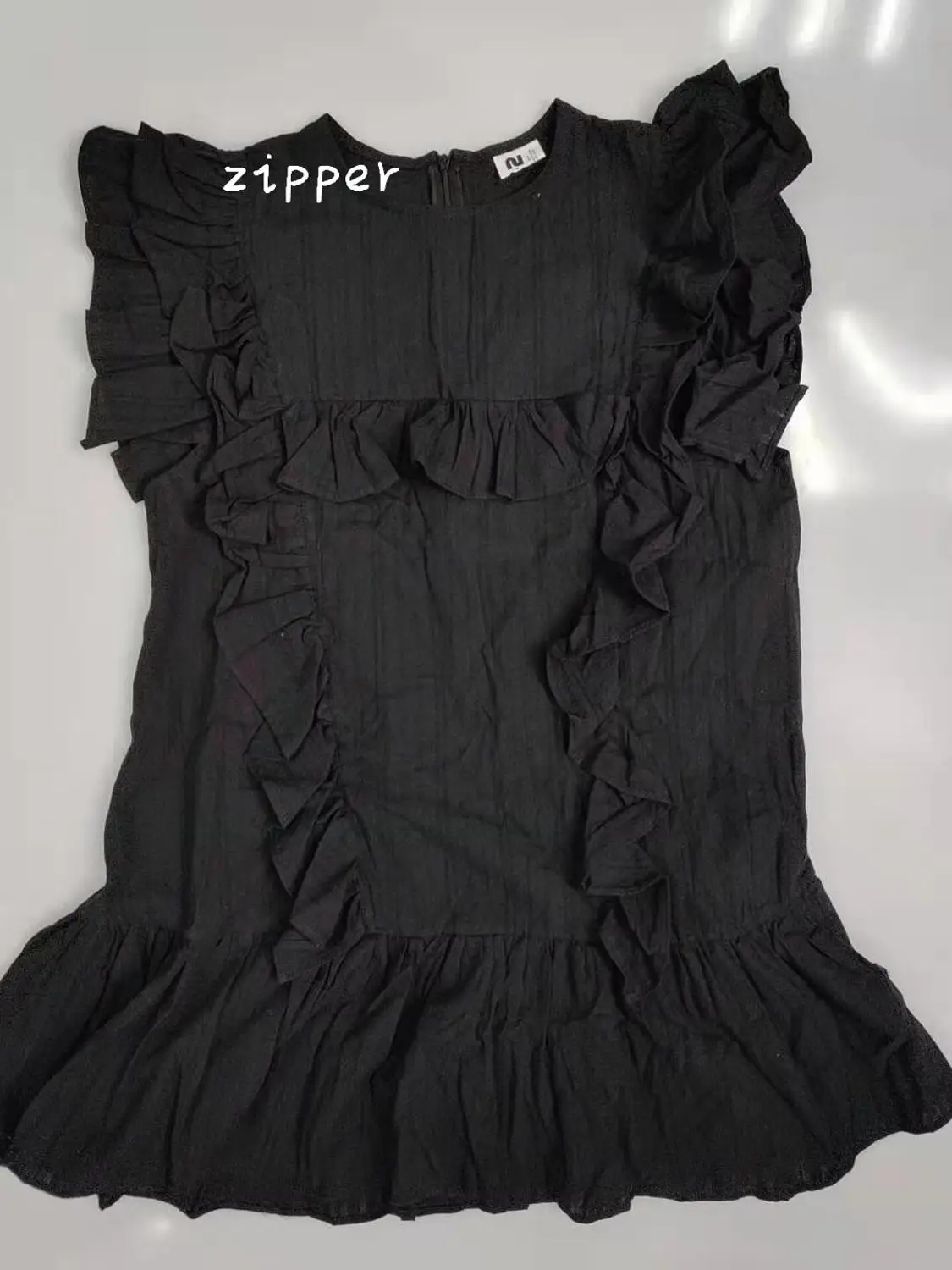RUGOD, новинка, летнее, Белое и черное, Prairie, шикарное, милое, короткое, женское платье с круглым вырезом, с рукавом-бабочкой, свободное, винтажное, повседневное, vestidos - Цвет: black with zipper