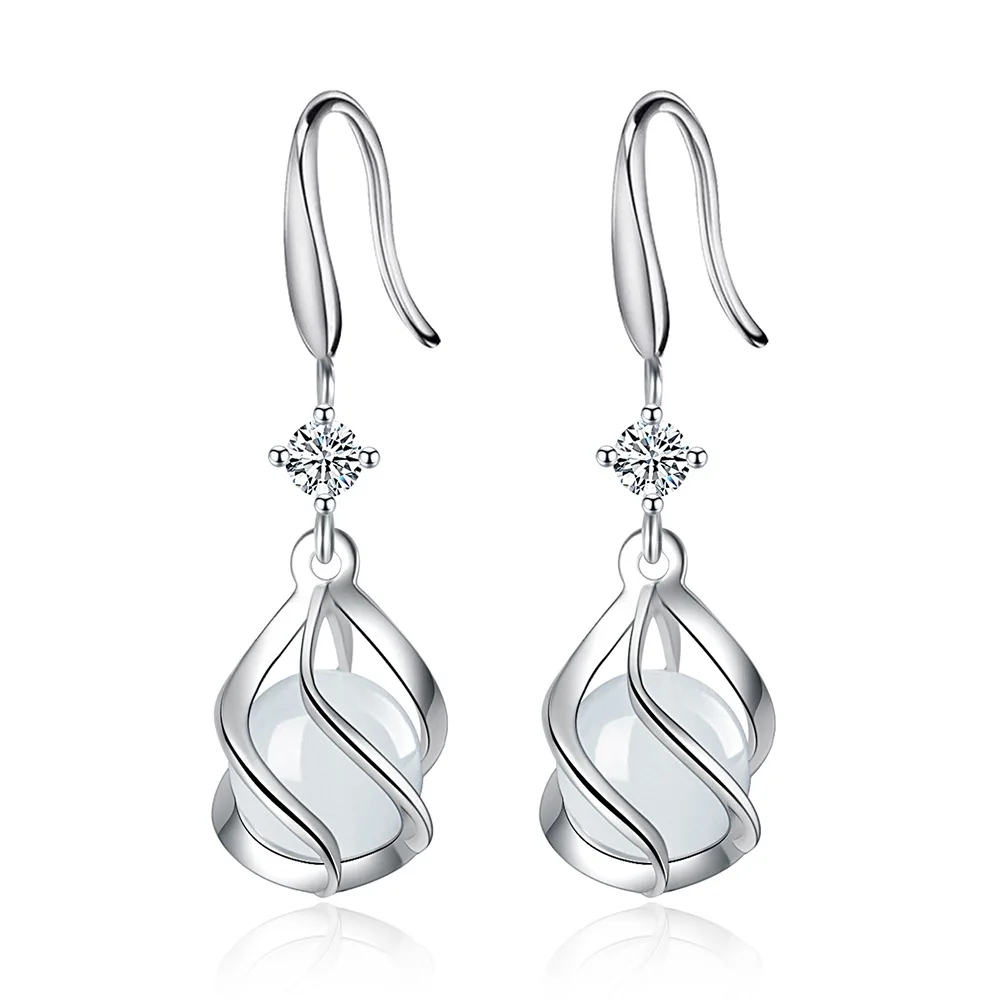 925 Silver Needle Trendy Natural Opal Stone Flower Ladies Drop Earrings Hanging Jewellery Women Gifts