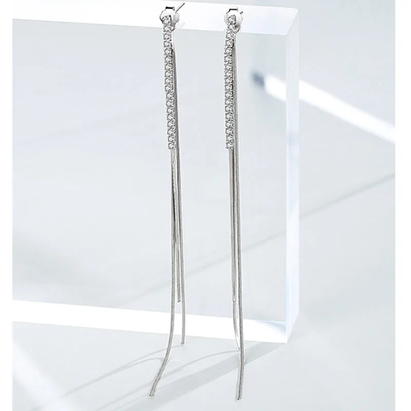 Fashion Women's Jewelry 925 Sterling Silver Zircon Tassel Earrings hoop earrings stud earrings dangle earrings silver jewelry crystal earrings crystal tassel earrings Shiny Simple Earrings Charm Wedding Accessories