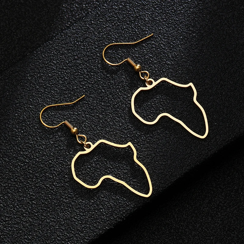 Stainless stee Africa Map Exaggerate Larger Earring Gold Color African Ornaments Traditional Ethnic Hyperbole Gifts SONYA hoop earrings,stud earrings,drop earrings,dangle earrings,long earrings,pendant earrings,golden earrings,ear loops jewelry