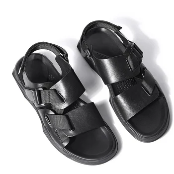 

New Arrival Cool Boy Summer Leather Trendy Sandals Business Men Casual Office Shoes Beach Shoes Soft