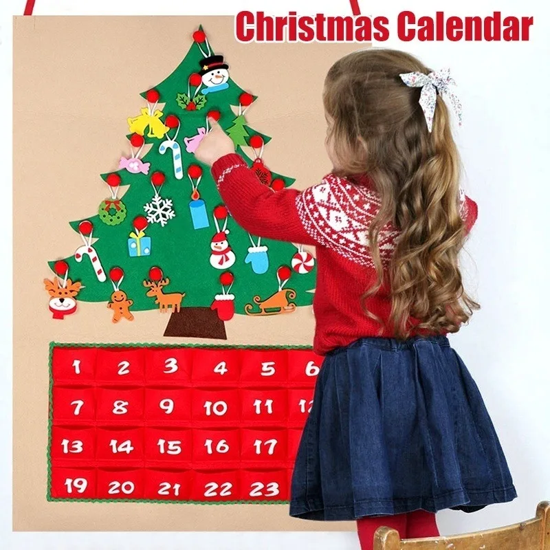 

DIY Felt Christmas Tree Christmas Ornaments Xmas Felt Advent Calendar with Pocket Countdown Calendar Wall Hanging New Year Decor