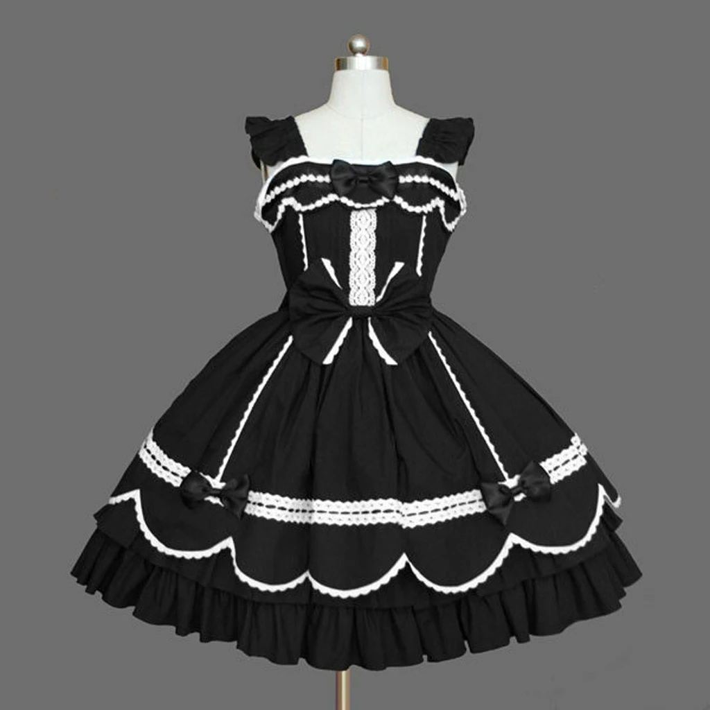 

Fashion Women Dress Vintage Gothic Bow Lace Flounce Sleeveless Patchwork Party Dress Female Autumn Winter Vestido Dress M140#