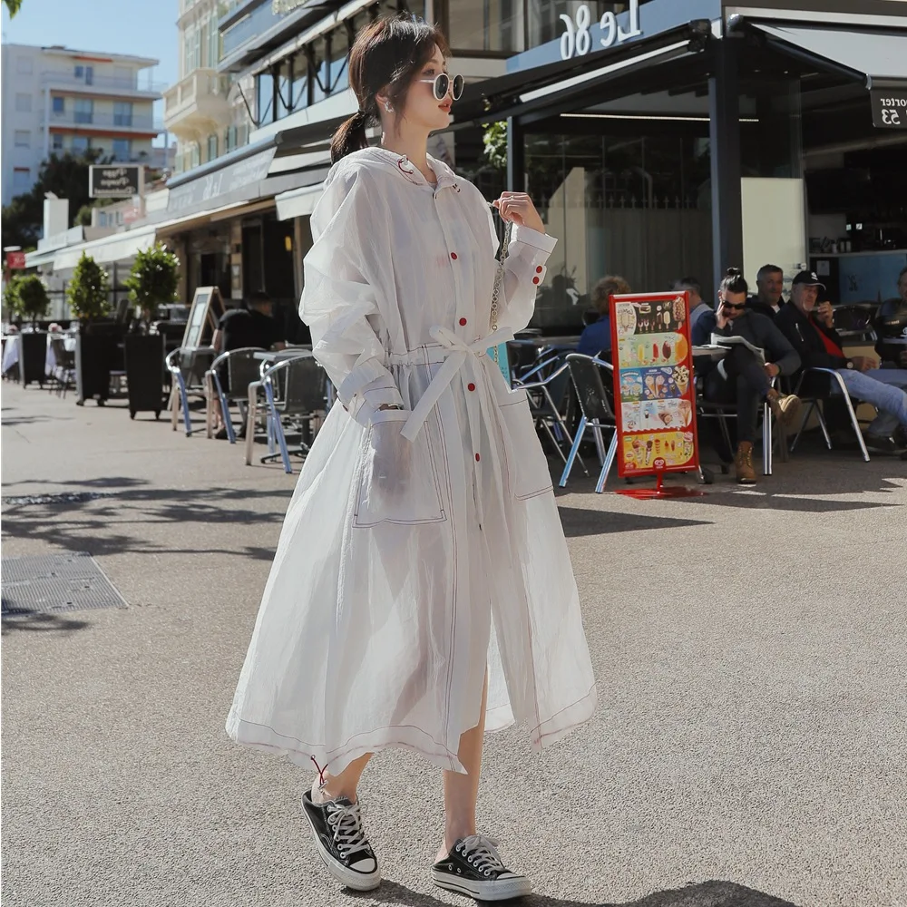 

Photo Shoot 2019 Summer New Style WOMEN'S Dress Long Dress Coat Retro CHIC Waist Hugging Lace-up Hooded Coat