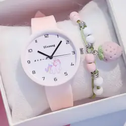 Модные детские часы Креативный дизайн циферблата повседневные минимализм Девушки наручные часы кожаный ремешок кварцевые женские часы
