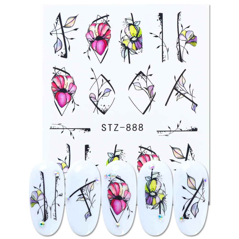 1 шт переводные наклейки для ногтей с линейным цветочным узором для украшения ногтей слайдер для ногтей водяной знак, маникюр Фольга CHSTZ645 - Цвет: STZ888