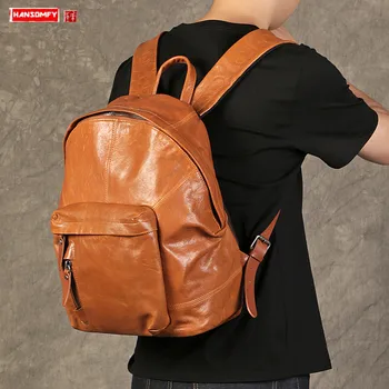 

Vegetable Tanned First Layer Cowhide Men's Backpack Laptop Bag Large-capacity Men Travel Backpacks Full Leather School Bags
