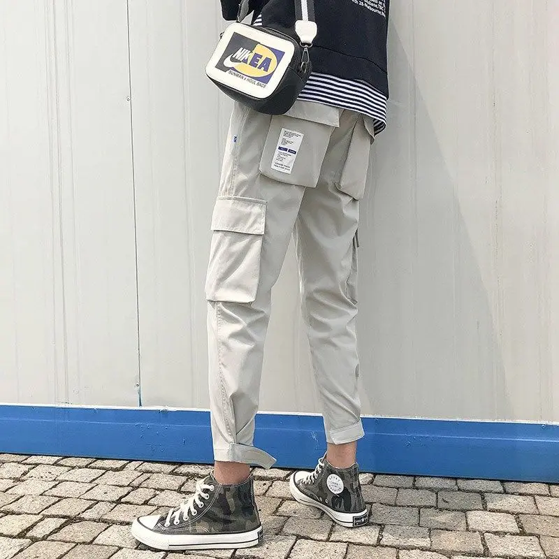 2022 new loose Long Pant Men cargo pants Baggy Trousers Fashion Fitted Bottoms street wear hip hop Pocket pant purple | Мужская одежда