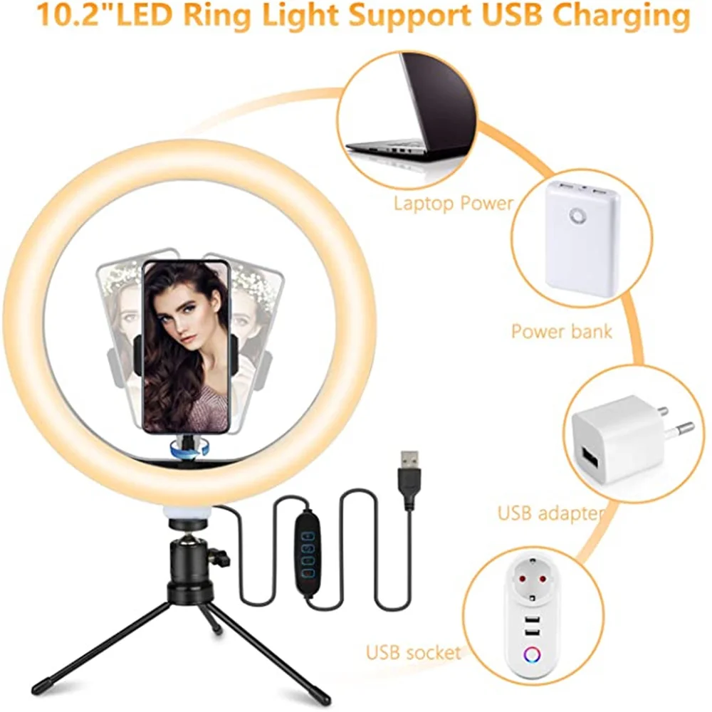HONGDAK 10.2 &&selfie LED 링 라이트 무선 원격 제어 삼각대 사진 램프 전화 메이크업 라이브 비디오 스트리밍