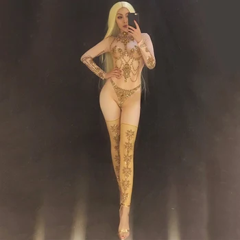 

Songyuexia women's Sexy golden monkey diamond imitation suit shiny woman naked elastic suit monkey party suit