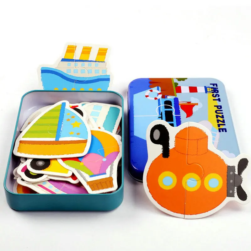 20 pieces Large puzzles Iron box packing, Early childhood educational enlightenment puzzle, 1-2-3 years old Paper puzzles toys