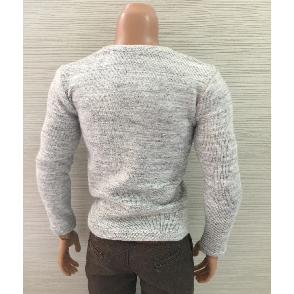 1:6 Scale Cloth Outfit Gray Long Sleeved T-shirt Casual Top for 12 Inch Male Action Figures Dolls Acc