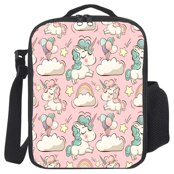 

Pink Unicorn Rainbow Cloud Balloon Portable Thermal Picnic Shoulder Lunch Bag for Women Office Cooler Box Handbag Pouch