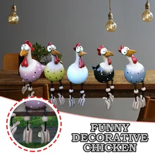Hen Rooster Ornaments Hens Bird Statues Edge Seater Indoor Outdoor Backyard Decorations Yard Art Decor Chicken Garden Lawn Plug