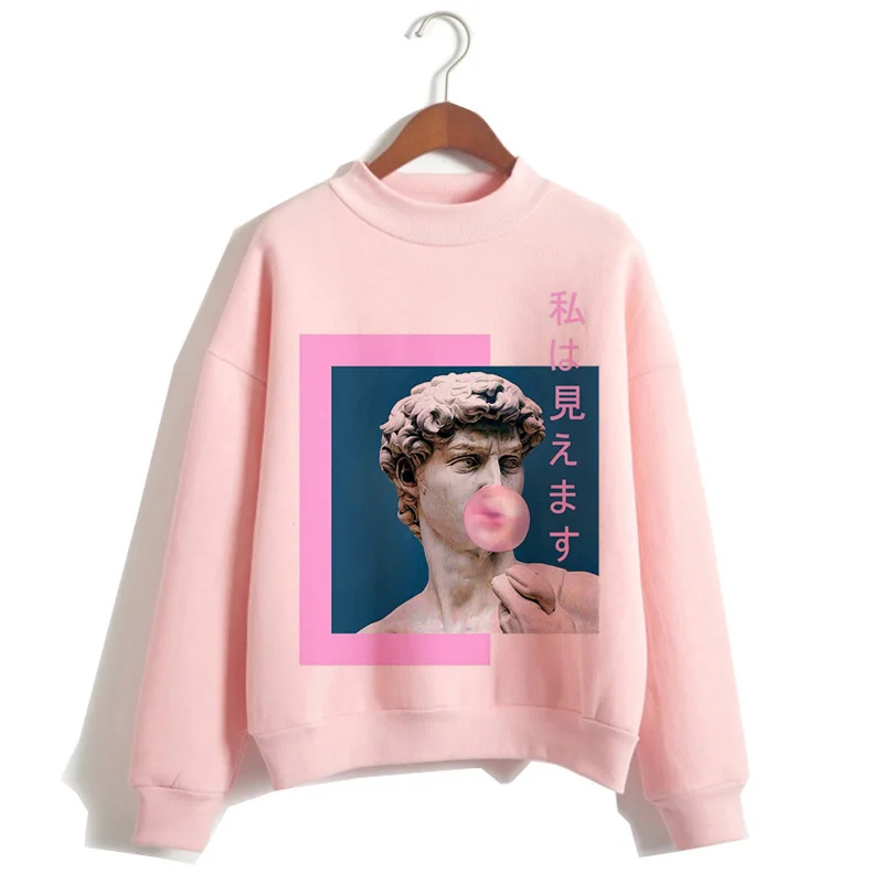 Vaporwave толстовка женская с капюшоном уличная печать Kawaii хип хоп Уличная Harajuku Женская Эстетическая розовая каваи Ulzzang - Цвет: P1850V-pink