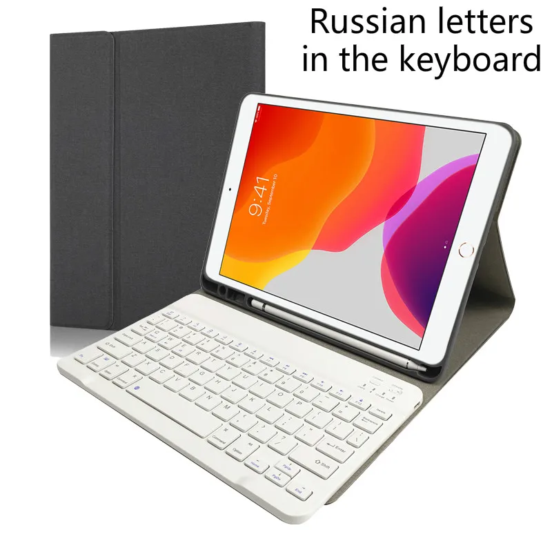 Russian letters Задняя крышка из искусственной кожи и термополиуретана для iPad 7го поколения A2200 A2198 A2232 10,2 дюймов, беспроводной Bluetooth чехол-клавиатура с карандашом - Цвет: Russian letters