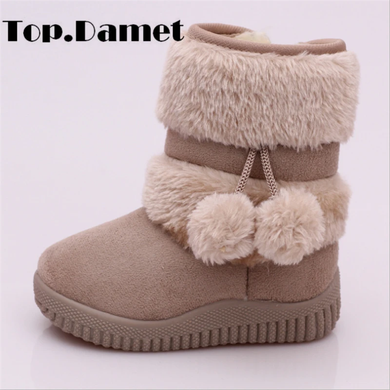 Top. damet/детские зимние ботинки; модные яркие зимние ботинки для мальчиков и девочек; теплые ботинки с подкладкой из хлопка и плюша; мягкие ботинки на молнии с толстым каблуком - Цвет: Beige